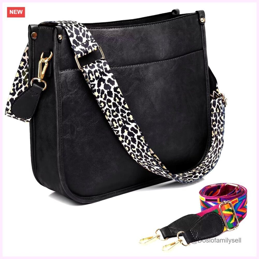 Vegan Leather Crossbody Bag with Guitar Straps, Multiple Pockets